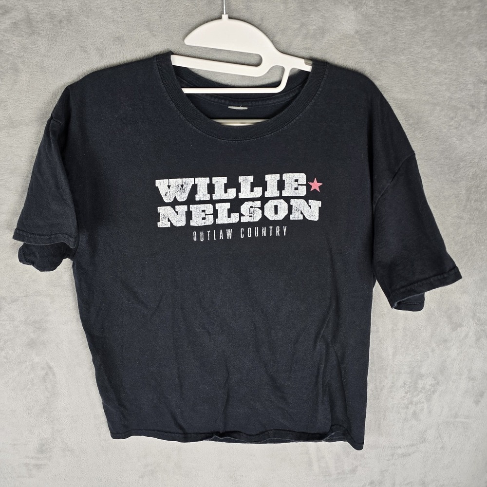 Y2K Willie Nelson Outlaw Country Graphic T-Shirt Black Short Sleeve Size M/L